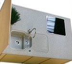 Arbeitstisch K&uuml;che mit Sp&uuml;le, Kochplatte, Arbeitsfl&auml;che, Geschirrsp&uuml;lmaschine, Kunststeinarbeitsfl&auml;che Askilan